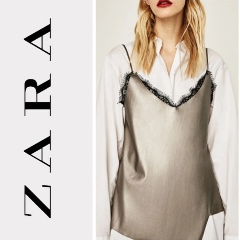 Zara Faux Leather & Lace Back Knit Cami Blouse
